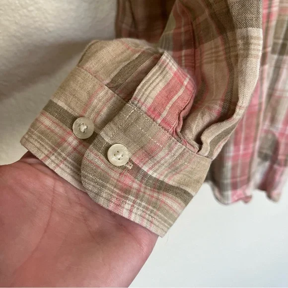 Lauren Ralph Lauren Pink Olive Plaid Linen Shirt – Size 2X Button-Up Top - Picture 4 of 9